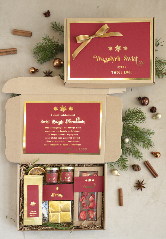 Prezenty oferta dla Firm mini zestawy  upominki świąteczne dla klientów z logo firmy Mini boxy prezentowe biznesowe Upominki  10/cznieb/minibox