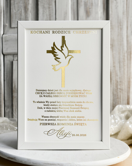 podziękowania dla najbliższych  Podziękowania w Ramie podziękowanie dla rodziców Chrzestnych na Komunię, Komunijne podziękowania dla Matki i Ojca Chrzestn 01/Rama/PodzKom