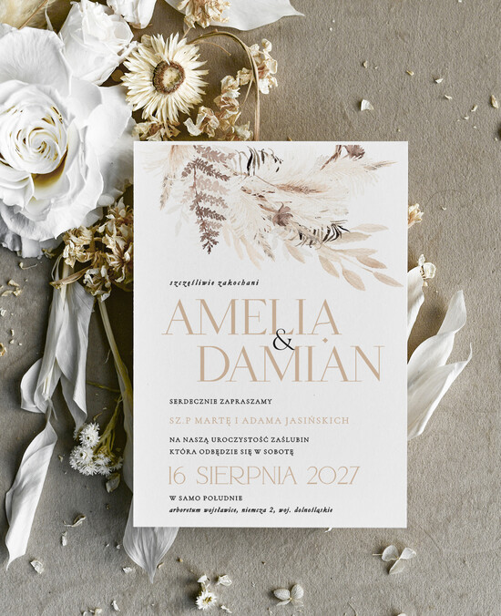Zaproszenia ślubne tanie Boho Nowoczesne Zaproszenia Ślubne Czarno Białe, bezowe Zaproszenia na Ślub  11/Tn/z
