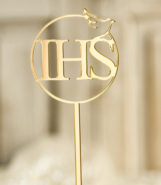 Dodatki dekoracje na komunię  Topper na tort Złoty topper na tort komunijny Idealna dekoracja na Pierwszą Komunię Świętą, dostępna w różnych styl 03/ZŁT/KomTopper