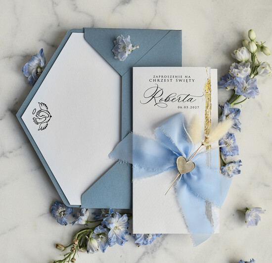 ZAPROSZENIA NA CHRZCINY dla chłopca zaproszenie na Chrzest Niebieskie Klasyczne zaproszenie na chrzciny Rwane złocone zaproszenie na roc 01/zprwDLKok/zChrz