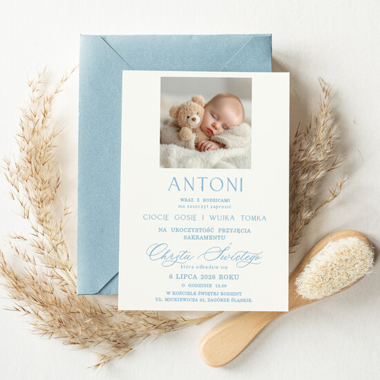 ZAPROSZENIA NA CHRZCINY dla chłopca piekne zaproszenie na Chrzest Niebieskie Klasyczne zaproszenie na chrzciny, zaproszenia na chrzciny  01/JKzdj/ChrzZ