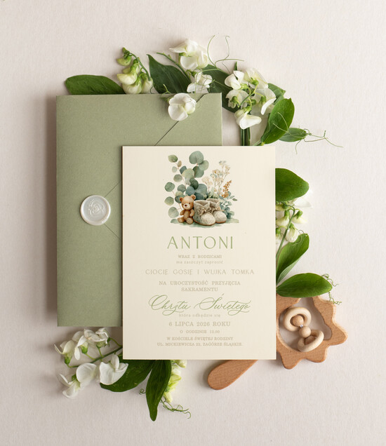 ZAPROSZENIA NA CHRZCINY dla chłopca proste zaproszenie na Chrzest, zaproszenie na chrzciny, Eleganckie zaproszenie na chrzest 03/JK/ChrzZ