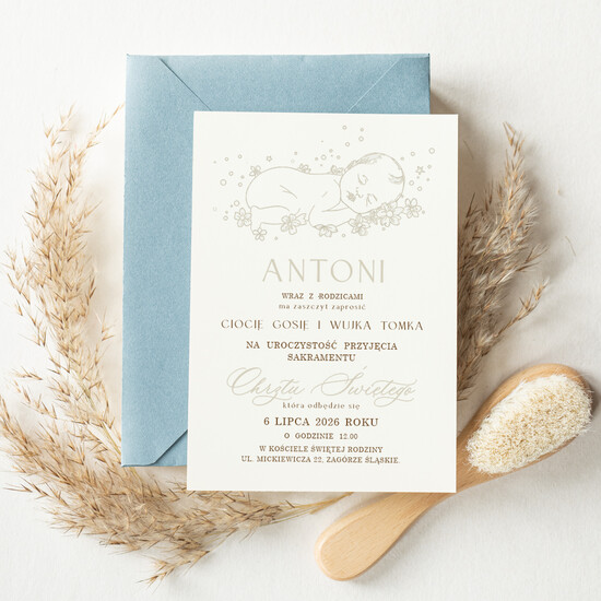 ZAPROSZENIA NA CHRZCINY dla chłopca proste zaproszenie na Chrzest, zaproszenie na chrzciny, Eleganckie zaproszenie na chrzest 05/JK/ChrzZ