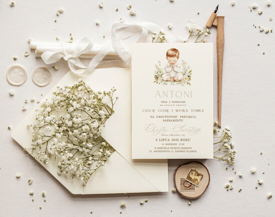 ZAPROSZENIA NA CHRZCINY dla chłopca proste zaproszenie na Chrzest, zaproszenie na chrzciny, Eleganckie zaproszenie na chrzest 02/JK/ChrzZ