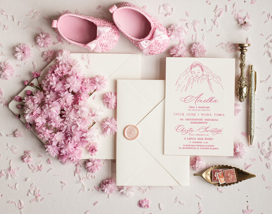 ZAPROSZENIA NA CHRZCINY dla dziewczynki  proste zaproszenie na Chrzest, zaproszenie na chrzciny, Eleganckie zaproszenie na chrzest 03/JK1/ChrzZ