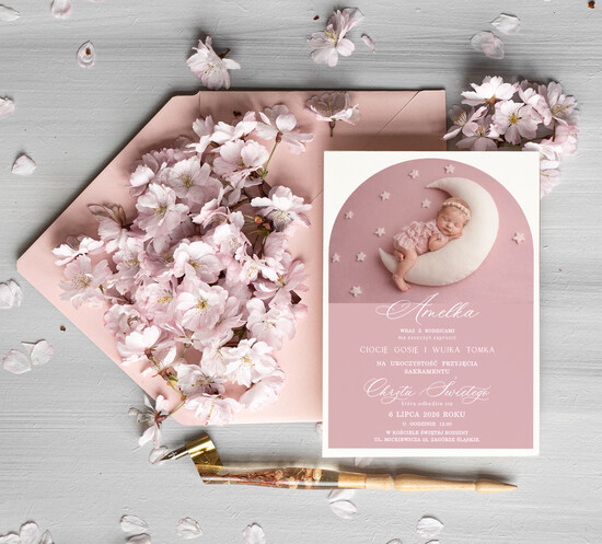 ZAPROSZENIA NA CHRZCINY dla dziewczynki  piekne zaproszenie na Chrzest Niebieskie Klasyczne zaproszenie na chrzciny, zaproszenia na chrzciny  05/JK1zdj/ChrzZ