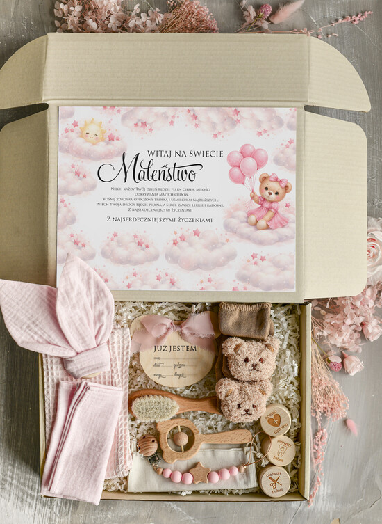 prezent dla Malucha - Wyprawka duze boxy preznetowe dla noworodka  Prezent dla Noworodka Witaj Świecie - Wyprawka Niemowlę Baby Shower gryzak pieluszka Skarpetki Misie 05/boxRoz/boxNowoR