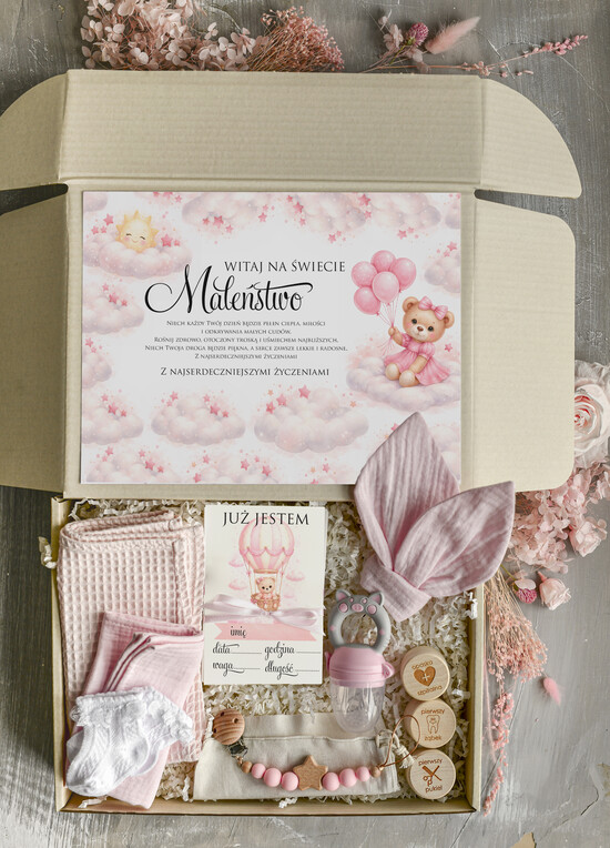 prezent dla Malucha - Wyprawka duze boxy preznetowe dla noworodka  Prezent dla Noworodka Witaj Świecie - Wyprawka Niemowlę Baby Shower gryzak pieluszka Skarpetki Misie 08/boxRoz/boxNowoR
