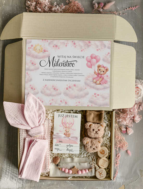 prezent dla Malucha - Wyprawka duze boxy preznetowe dla noworodka  Prezent dla Noworodka Witaj Świecie - Wyprawka Niemowlę Baby Shower gryzak pieluszka Skarpetki Misie 03/boxRoz/boxNowoR