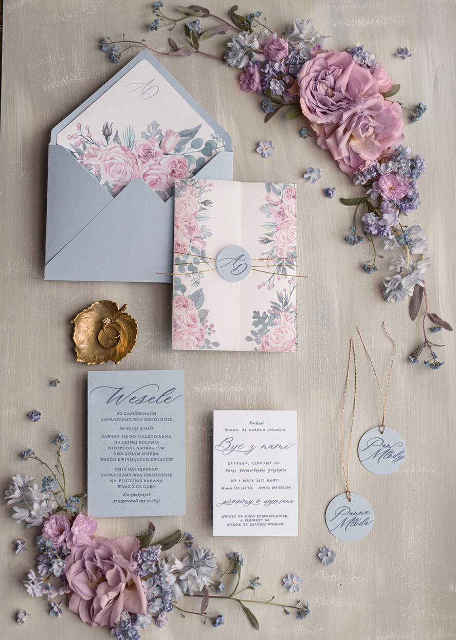 Zaproszenia ślubne Natura  zaproszenia na ślub boho kwiaty przeźroczyste zaproszenia ślubne kalka dusty blue3