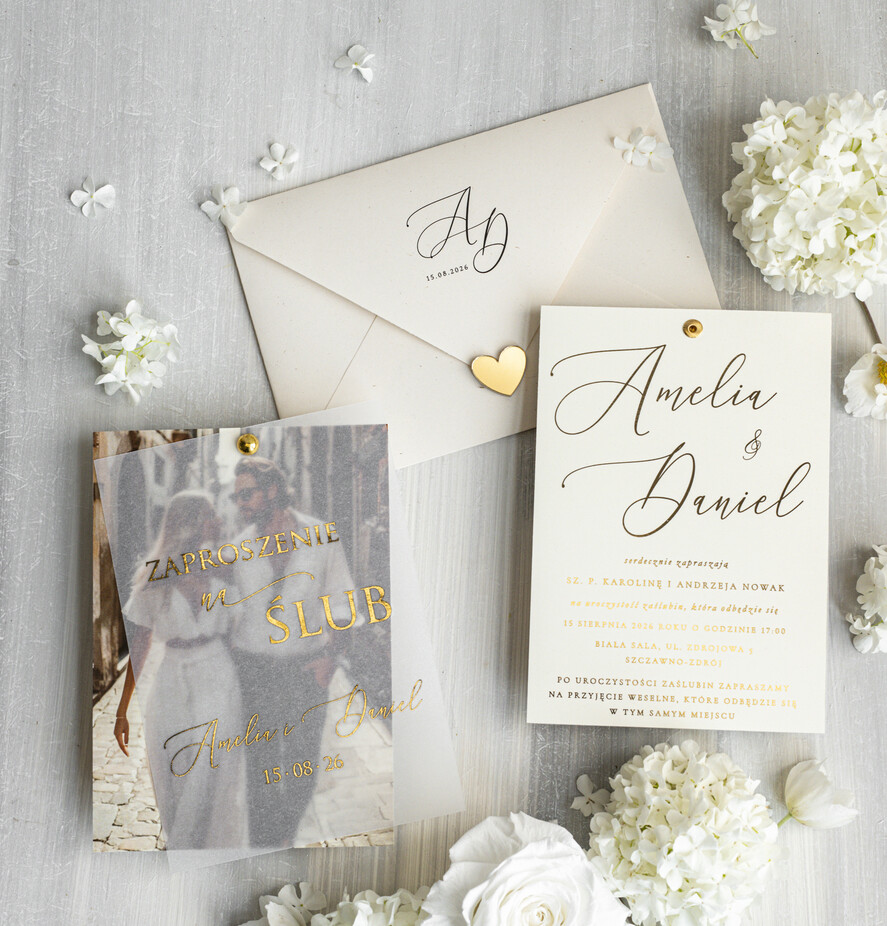 Zaproszenia ślubne Złote Glamour eleganckie zaproszenia na ślub ze zdjęciem dla gości na pamiątkę, zaproszenia ślubne ze zdjęciem, ślubne zaproszenia z ozdobnym okrągłym nitem, zdjęcie 8