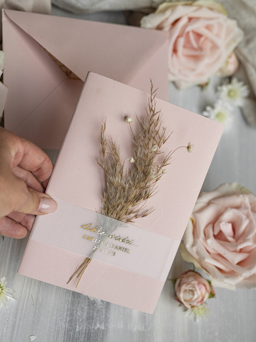 Zaproszenia ślubne Złote Glamour Oryginalne Zaproszenia Na Ślub Idealne Na Wesele W Plenerze, Eleganckie Zaproszenie Ślubne Z Trawą Pampasową, Złote Zaproszenia Na Ślub I Wesele, Trawa Pampasowa Na Zaproszeniach Ślubnych1