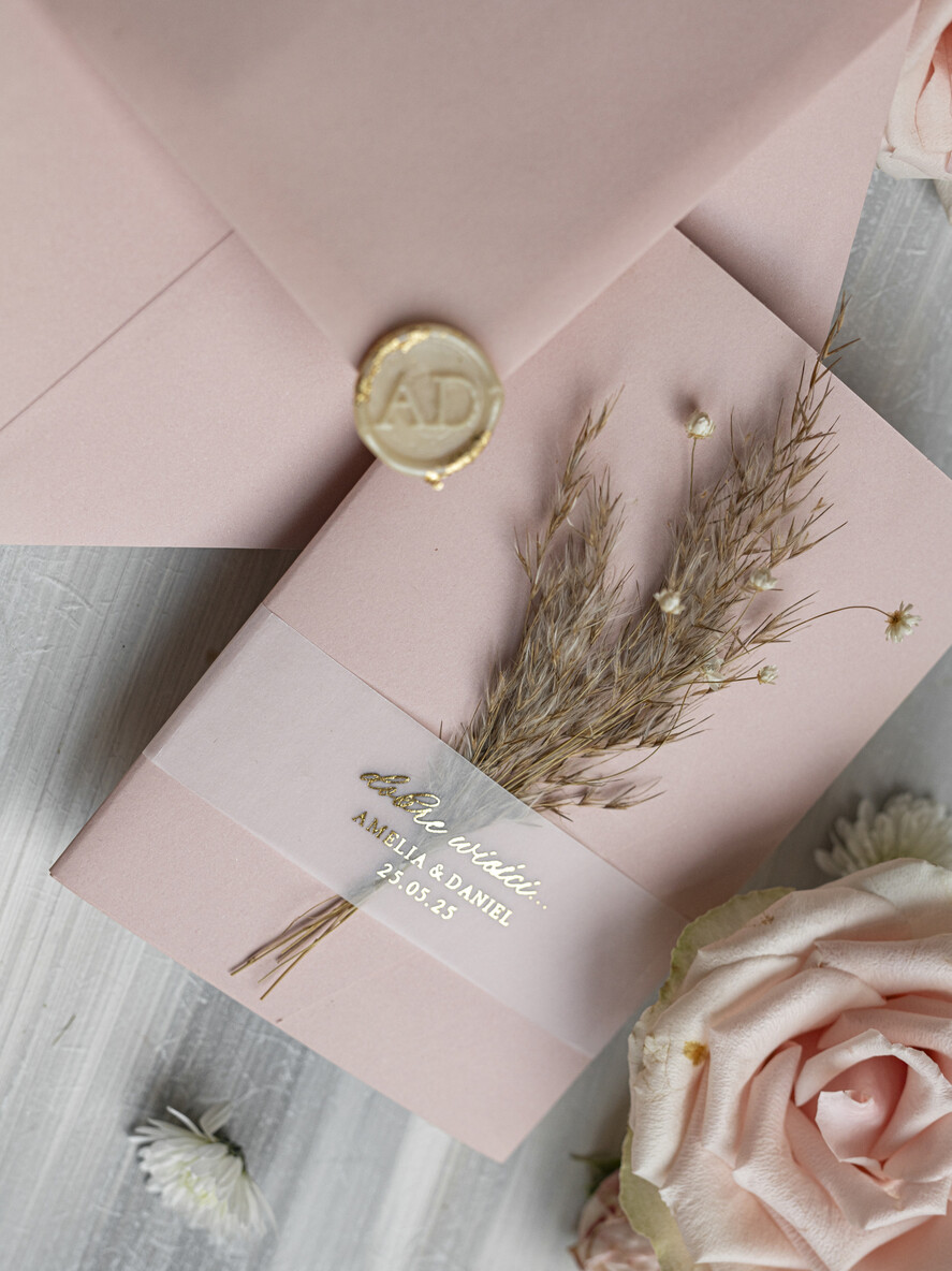 Zaproszenia ślubne Złote Glamour Oryginalne Zaproszenia Na Ślub Idealne Na Wesele W Plenerze, Eleganckie Zaproszenie Ślubne Z Trawą Pampasową, Złote Zaproszenia Na Ślub I Wesele, Trawa Pampasowa Na Zaproszeniach Ślubnych3