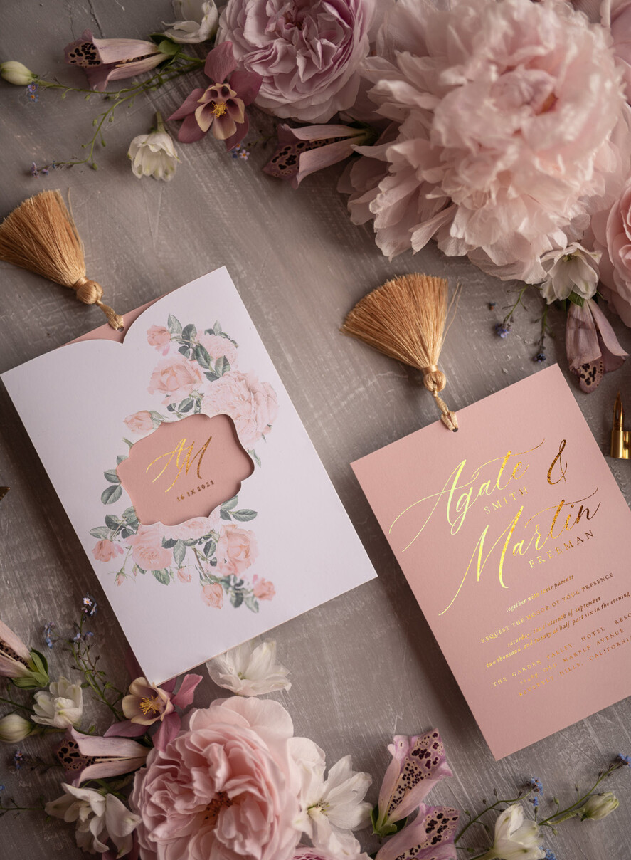 Zaproszenia ślubne Złote Glamour ekskluzywne zaproszenia ślubne złote luksusowe zaproszenia na ślub boho kwiaty w kopercie i etui5