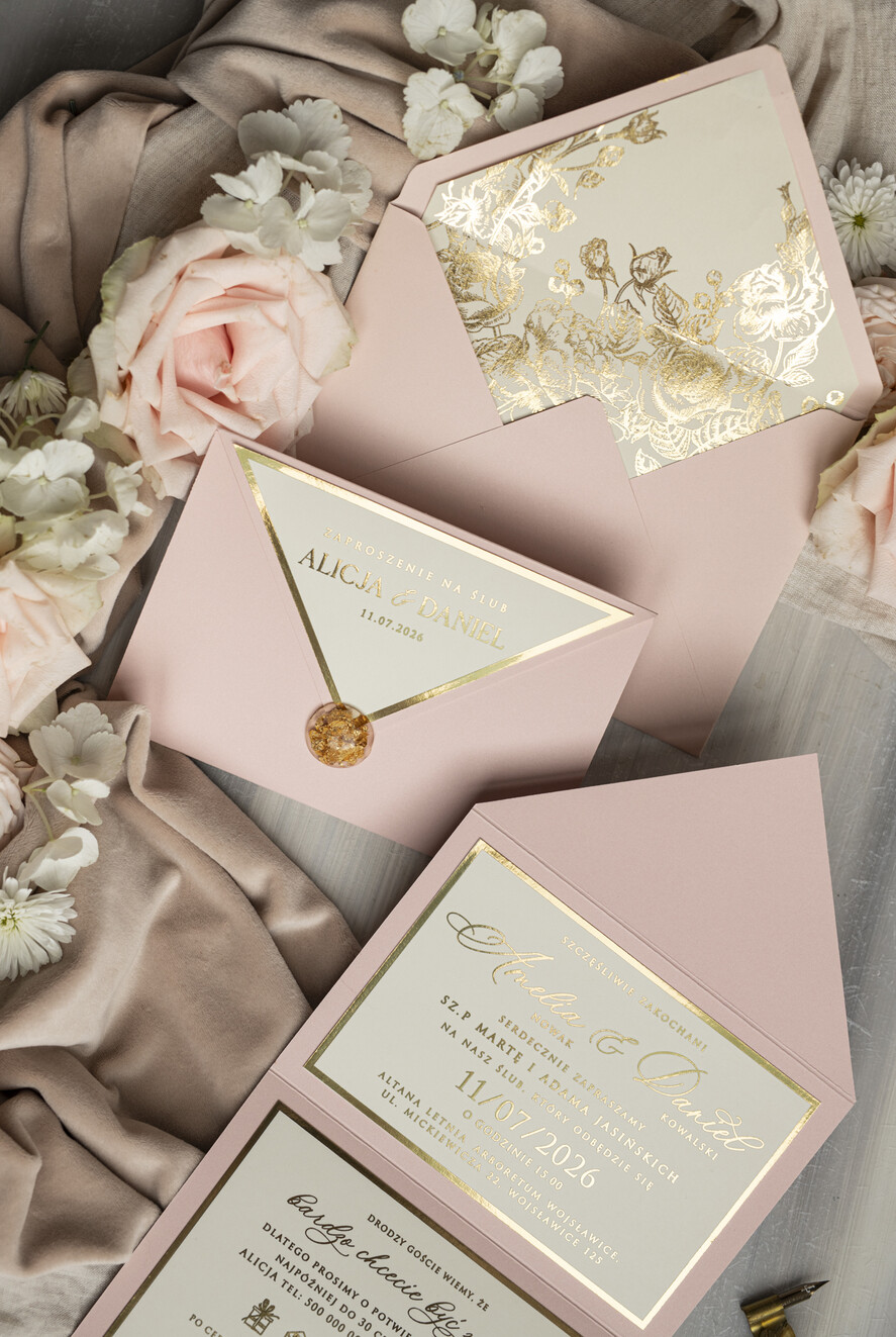 Zaproszenia ślubne Złote Glamour wyjątkowe zaproszenia ślubne Eleganckie Złote Zaproszenia Ślubne, Delikatne Zaproszenie Na Ślub, Zaproszenie Ślubne W Stylu Glamour, Złote Litery Na Zaproszeniach Ślubnych 10