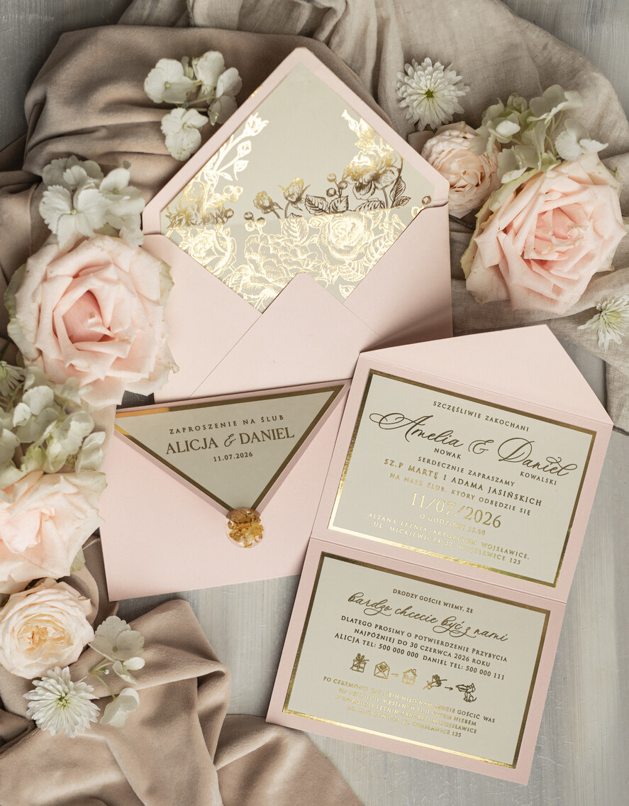 Zaproszenia ślubne Złote Glamour wyjątkowe zaproszenia ślubne Eleganckie Złote Zaproszenia Ślubne, Delikatne Zaproszenie Na Ślub, Zaproszenie Ślubne W Stylu Glamour, Złote Litery Na Zaproszeniach Ślubnych 0