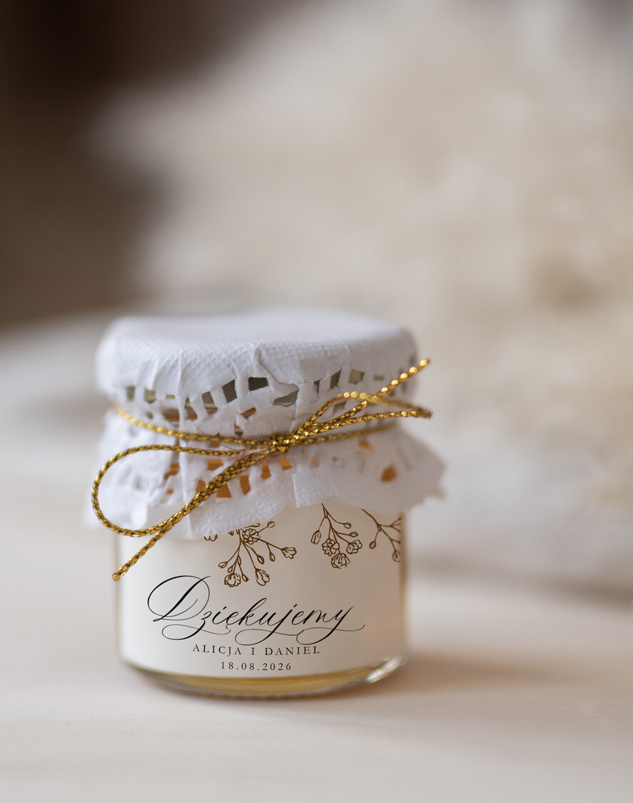 Podziękowania dla Gości Weselnych Miody i słoiczki Nutella podziękowanie dla gości weselnych, mini słoiczek z miodem, prezent dla gości weselnych słoiczek miodu, pomysł na podziękowania dla gości na weselu 1