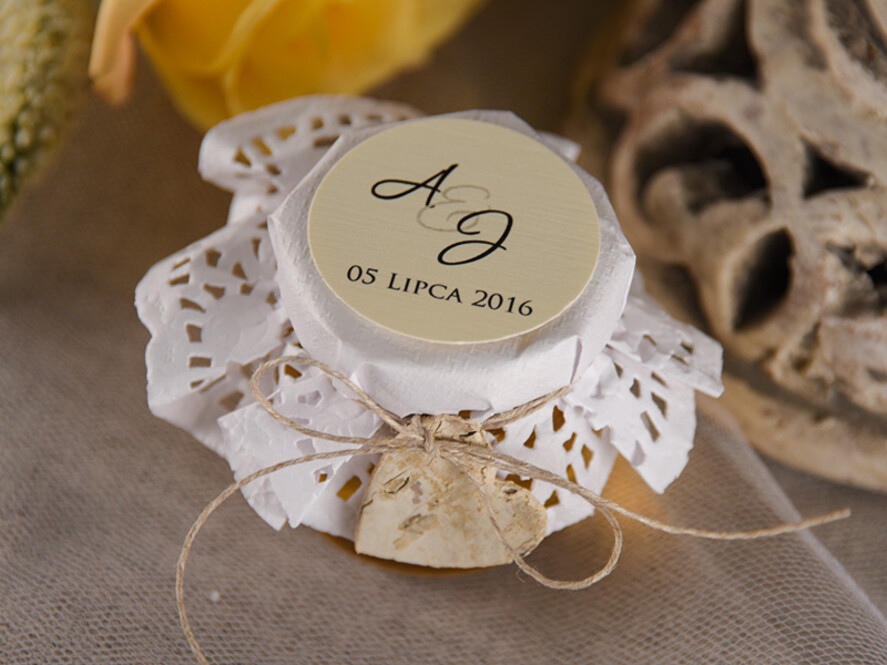 Podziękowania dla Gości Weselnych Miody i słoiczki Nutella prezenty dla gości na weselu, miodziki w słoiczku1