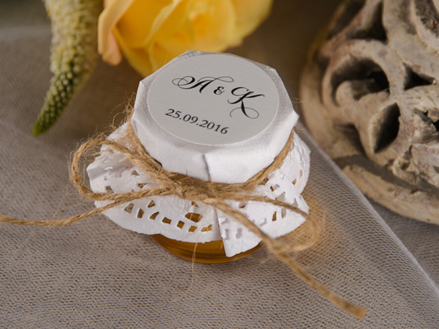 Podziękowania dla Gości Weselnych Miody i słoiczki Nutella podziękowania dla gości weselnych za przybycie, miody w sloiczku1