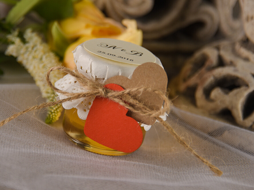 Podziękowania dla Gości Weselnych Miody i słoiczki Nutella prezenciki podziękowania dla gości weselnych, miód w słoiczku0