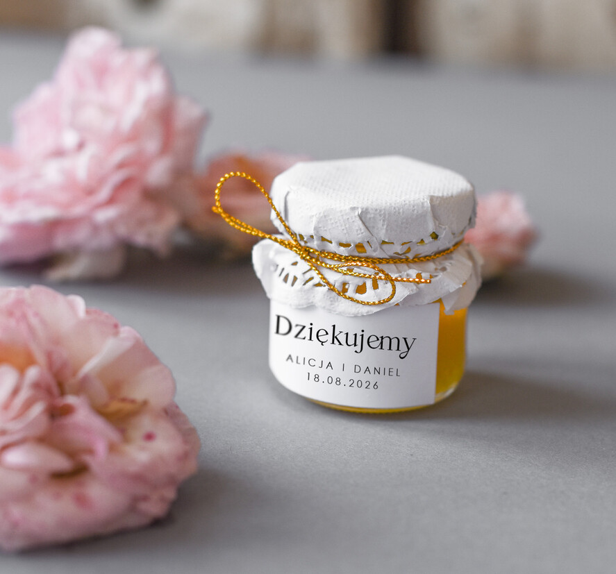 Podziękowania dla Gości Weselnych Miody i słoiczki Nutella podziękowanie dla gości weselnych, mini słoiczek z miodem, prezent dla gości weselnych słoiczek miodu, pomysł na podziękowania dla gości na weselu0