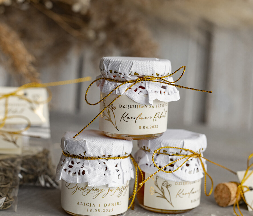 Podziękowania dla Gości Weselnych Miody i słoiczki Nutella słodkie podziękowania dla gości, małe miodziki pomysł na prezenty dla gości, słoiczki z miodem lub puste podziękowanie dla gości na weselu1