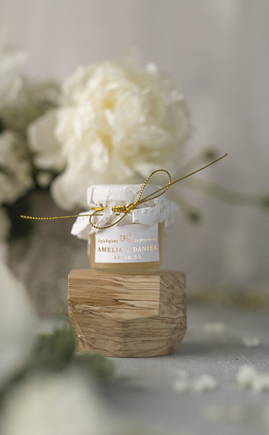 Podziękowania dla Gości Weselnych Miody i słoiczki Nutella podarunki ślubne dla gości weselnych, miody w sloiczku0