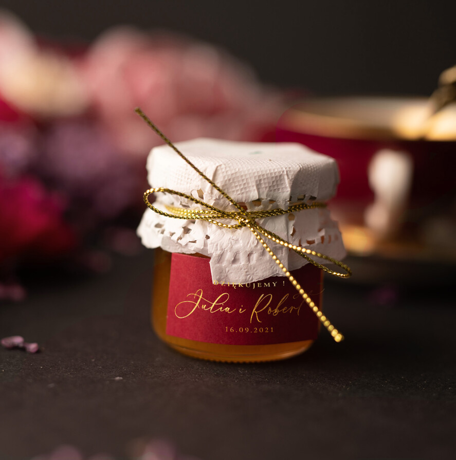 Podziękowania dla Gości Weselnych Miody i słoiczki Nutella podziękowania prezenciki dla gości weselnych, miod w sloiczku1