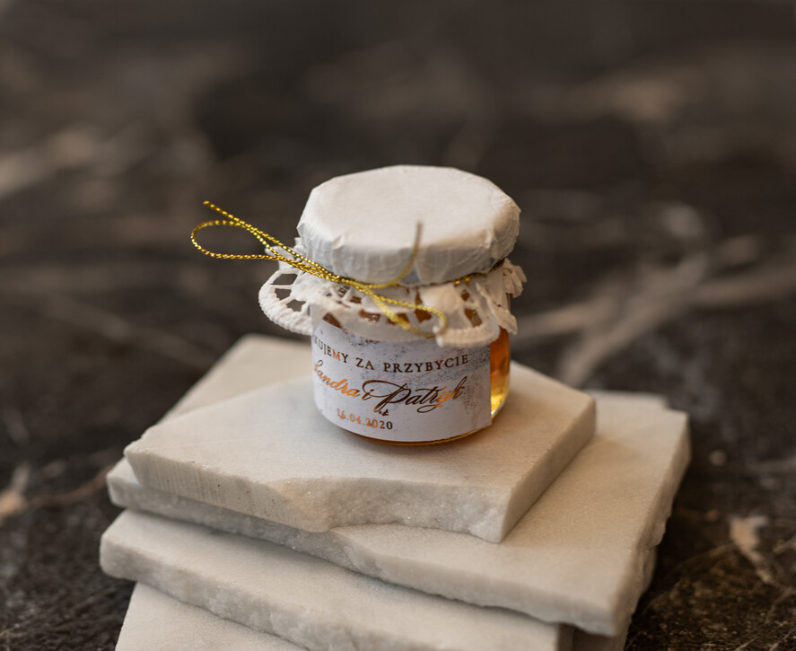 Podziękowania dla Gości Weselnych Miody i słoiczki Nutella prezencik dla gości weselnych, mini sloiczki z miodkiem2