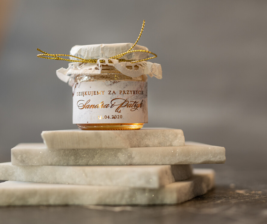 Podziękowania dla Gości Weselnych Miody i słoiczki Nutella prezencik dla gości weselnych, mini sloiczki z miodkiem5