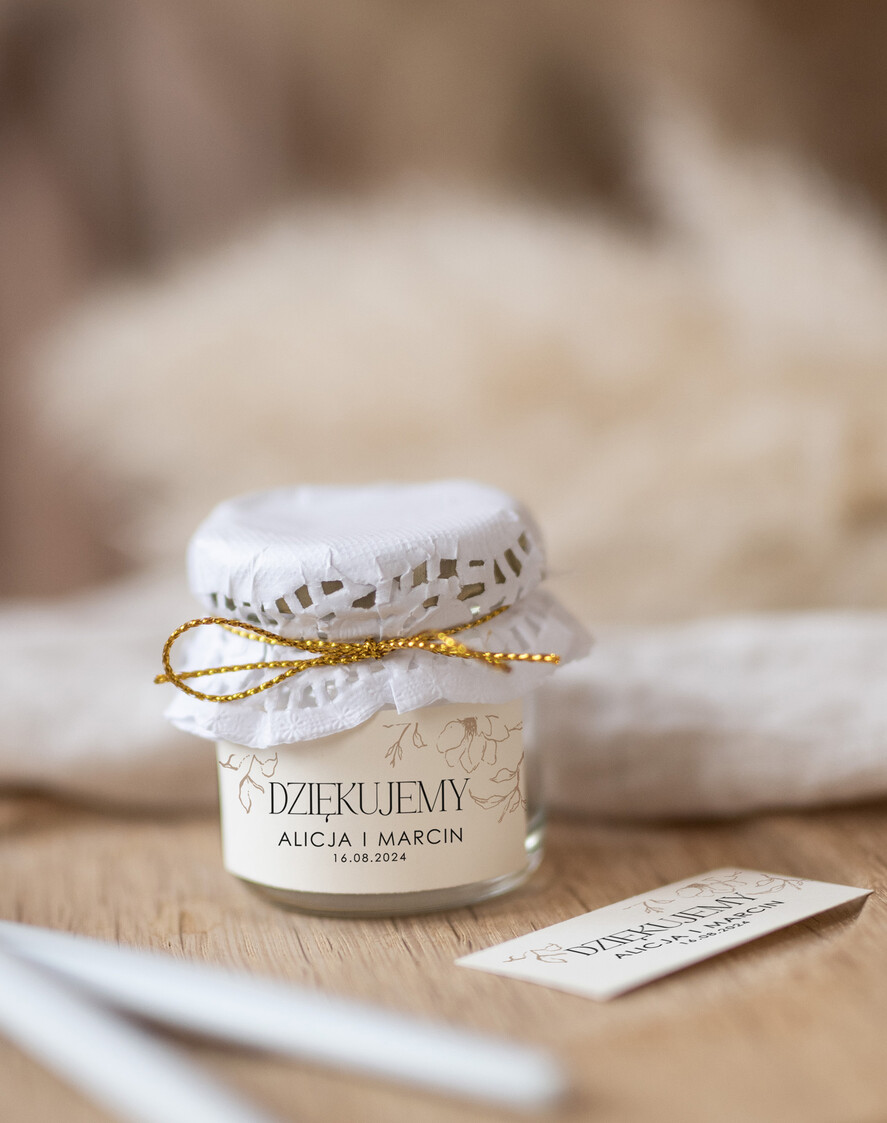 Podziękowania dla Gości Weselnych Miody i słoiczki Nutella piękne podziękowania, sloiczki do miodu0