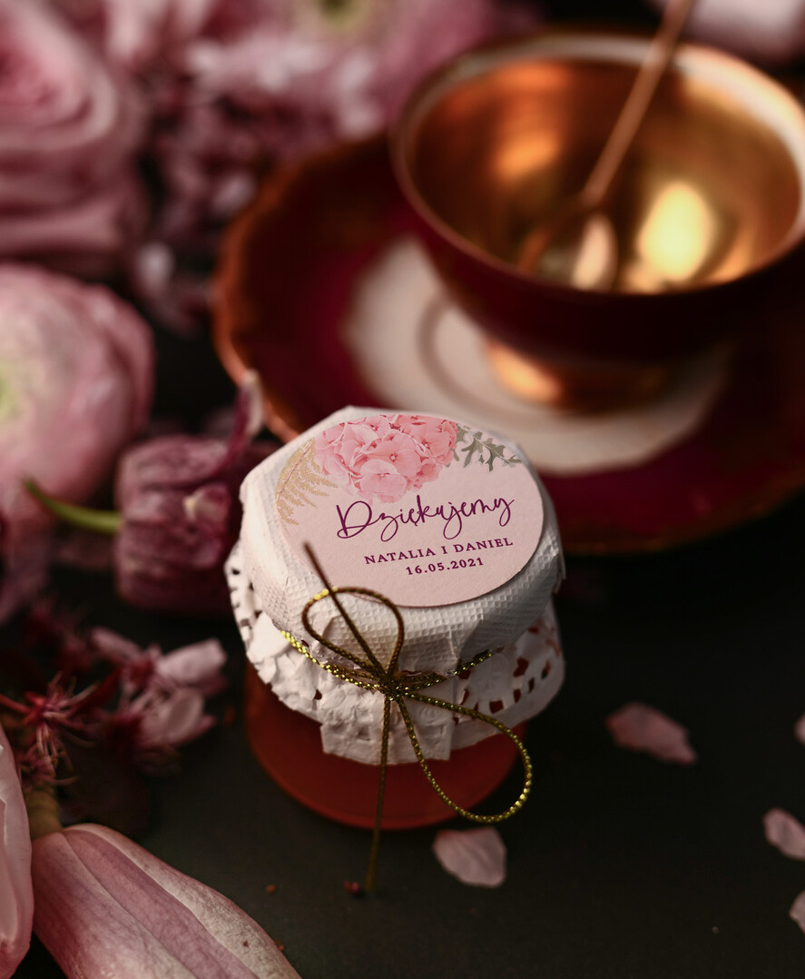 Podziękowania dla Gości Weselnych Miody i słoiczki Nutella podziękowania podarunki dla gości weselnych, personalizowany słoiczek z miodem0