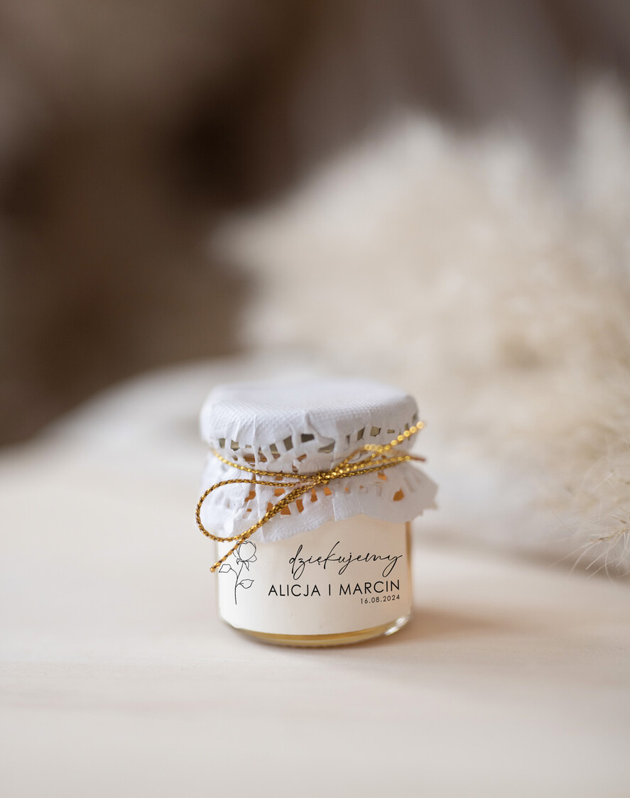 Podziękowania dla Gości Weselnych Miody i słoiczki Nutella personalizowane podziękowania dla gości weselnych, mały słoiczek z miodem, mini słoiczki podziękowania dla gości weselnych0