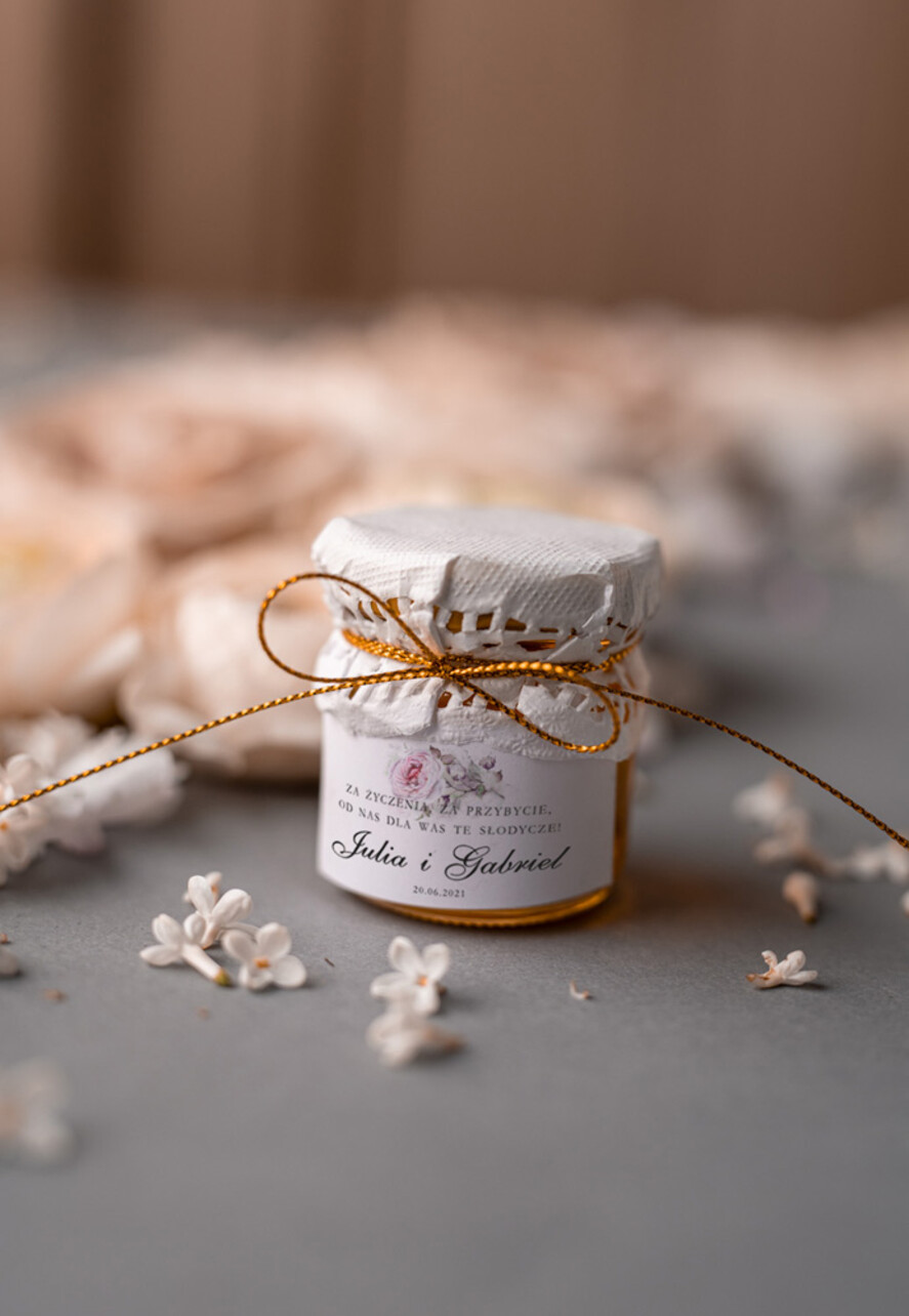 Podziękowania dla Gości Weselnych Miody i słoiczki Nutella prezent dla gości weselnych, miodek w małym słoiczku0