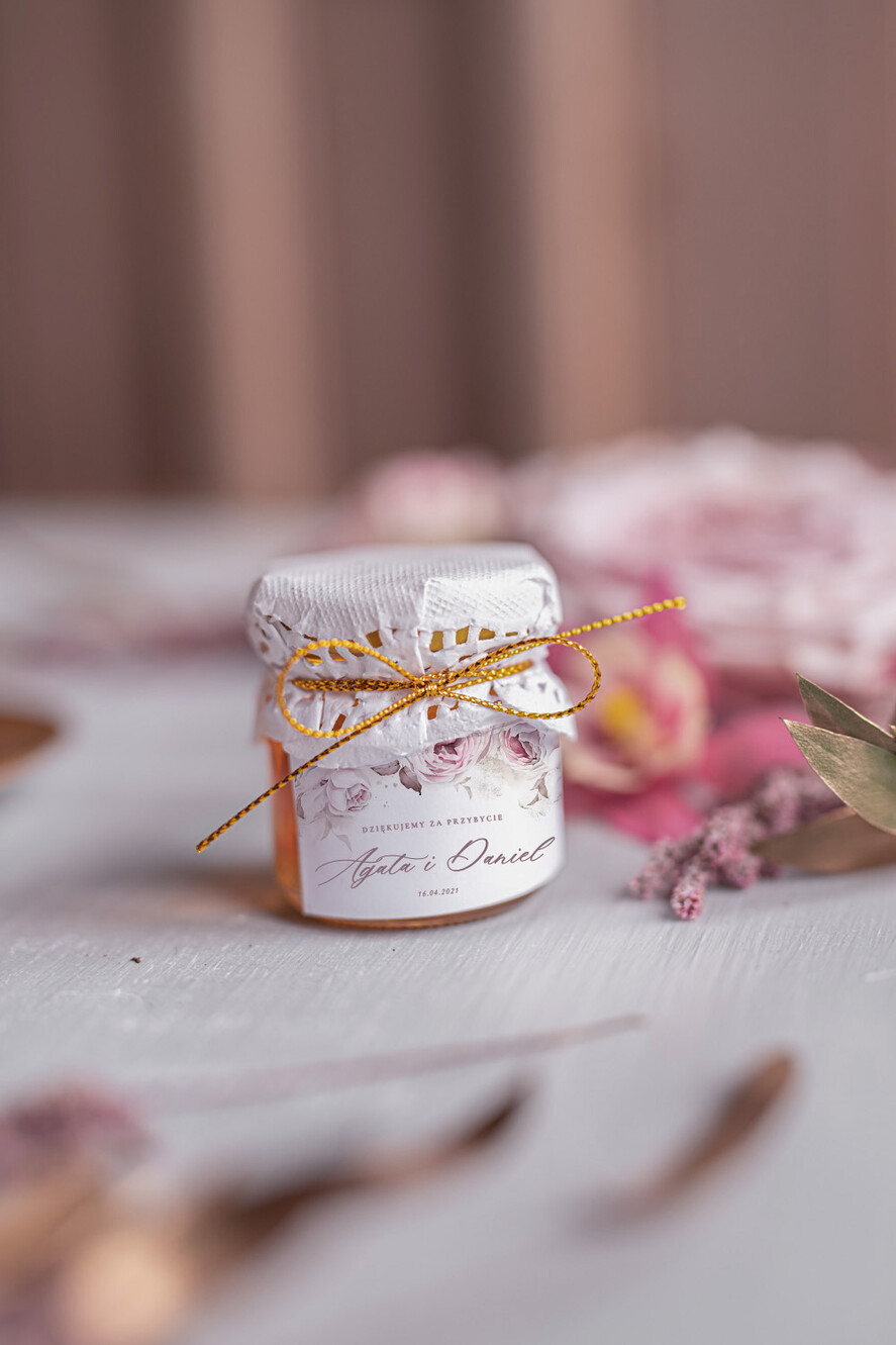 Podziękowania dla Gości Weselnych Miody i słoiczki Nutella prezencik dla gości weselnych, miód w słoiczku na podziękowania dla gości, prezent za przybycie na wesele 1