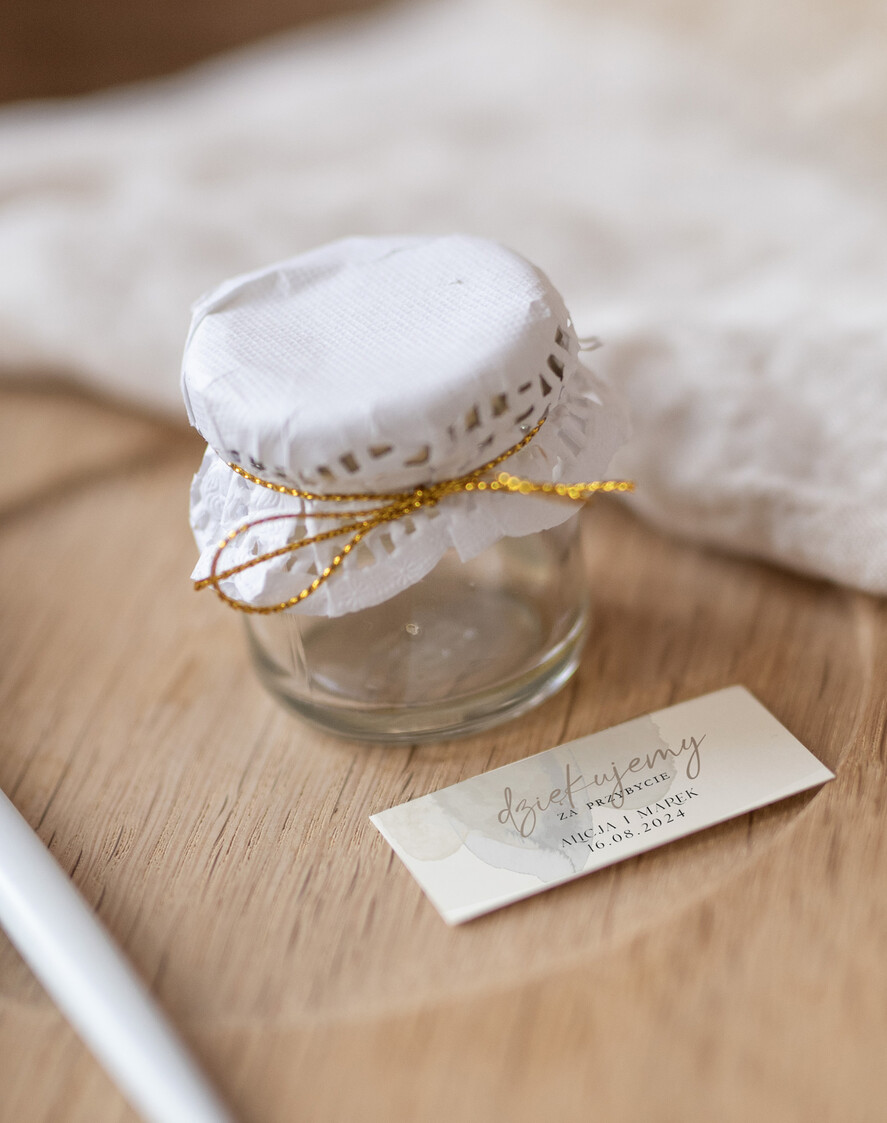 Podziękowania dla Gości Weselnych Miody i słoiczki Nutella podziekowania dla gosci weselnych, miodek w małym słoiczku0