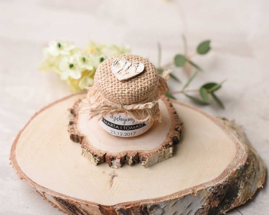 Podziękowania dla Gości Weselnych Miody i słoiczki Nutella pamiątki dla gości weselnych, personalizowany słoiczek z miodem2