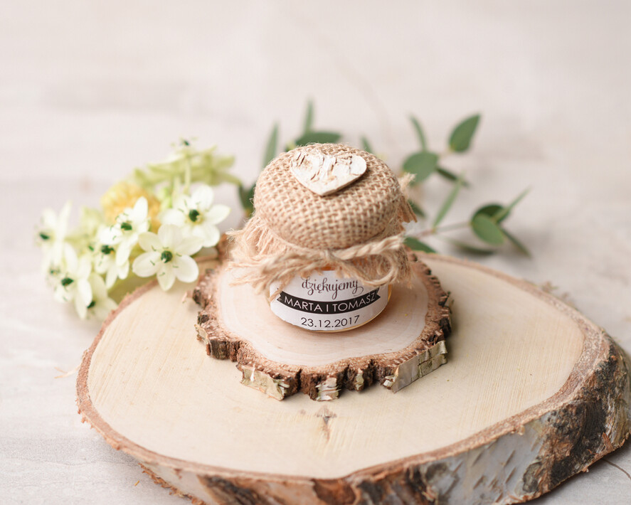 Podziękowania dla Gości Weselnych Miody i słoiczki Nutella pamiątki dla gości weselnych, personalizowany słoiczek z miodem3
