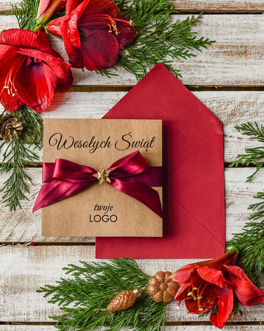 Kartki świąteczne z logo firmy Kokardki  kartki swiateczne z logo firmy, świąteczne kartki ze wstążką, firmowe kartki swiateczne, kartki świąteczne dla pracowników 0