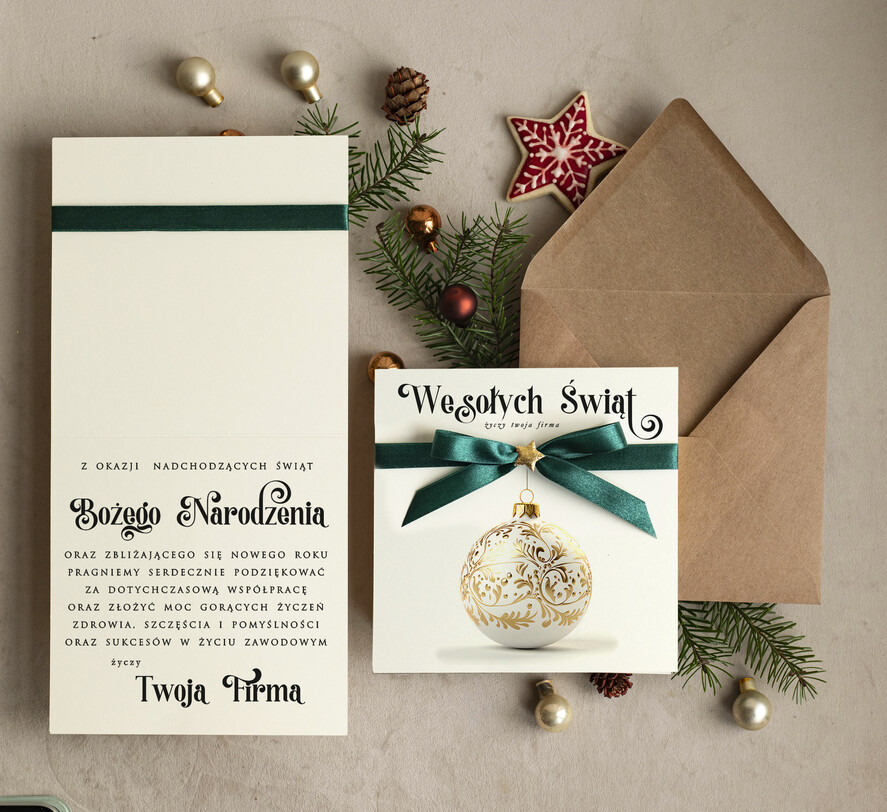Kartki świąteczne z logo firmy Kokardki  bozonarodzeniowe kartki swiateczne z logo firmy ręcznie robione, firmowa biznesowa kartka świąteczna, eleganckie kartki świateczne z kokardką dla firm1