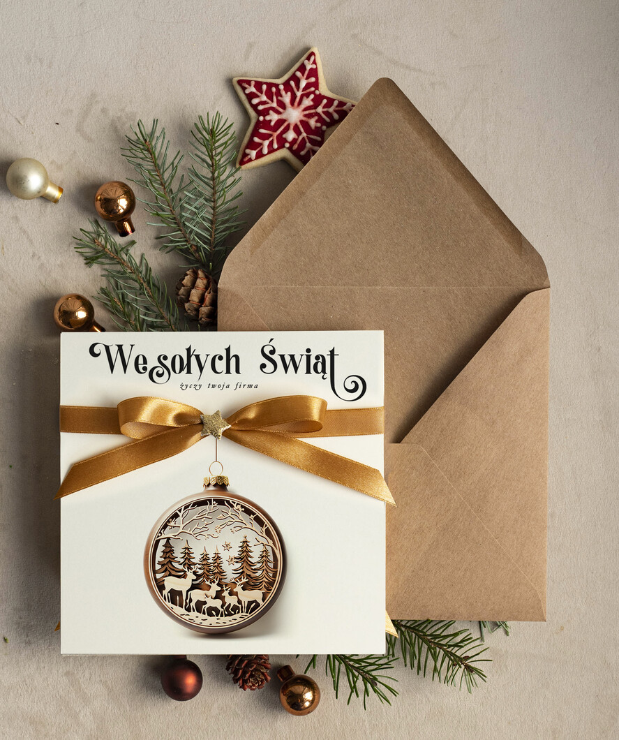Kartki świąteczne z logo firmy Kokardki  bozonarodzeniowe kartki swiateczne z logo firmy, firmowa biznesowa kartka świąteczna, eleganckie kartki świateczne z kokardką dla firm0