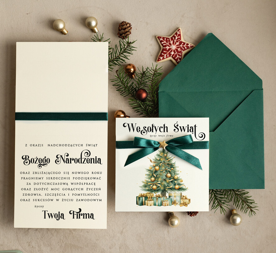 Kartki świąteczne z logo firmy Kokardki  bozonarodzeniowe kartki swiateczne z logo firmy ręcznie robione, firmowa biznesowa kartka świąteczna, eleganckie kartki świateczne z kokardką dla firm1