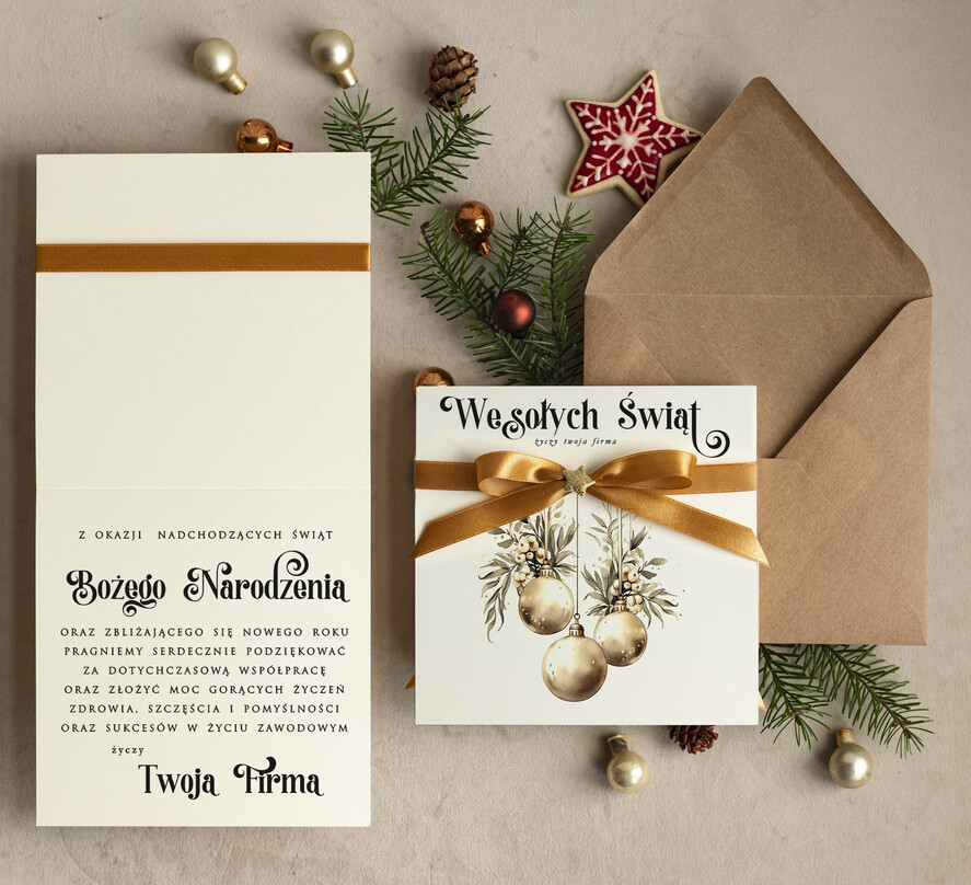 Kartki świąteczne z logo firmy Kokardki  bozonarodzeniowe kartki swiateczne z logo firmy, firmowa biznesowa kartka świąteczna, eko kartki świateczne z kokardką dla firm1
