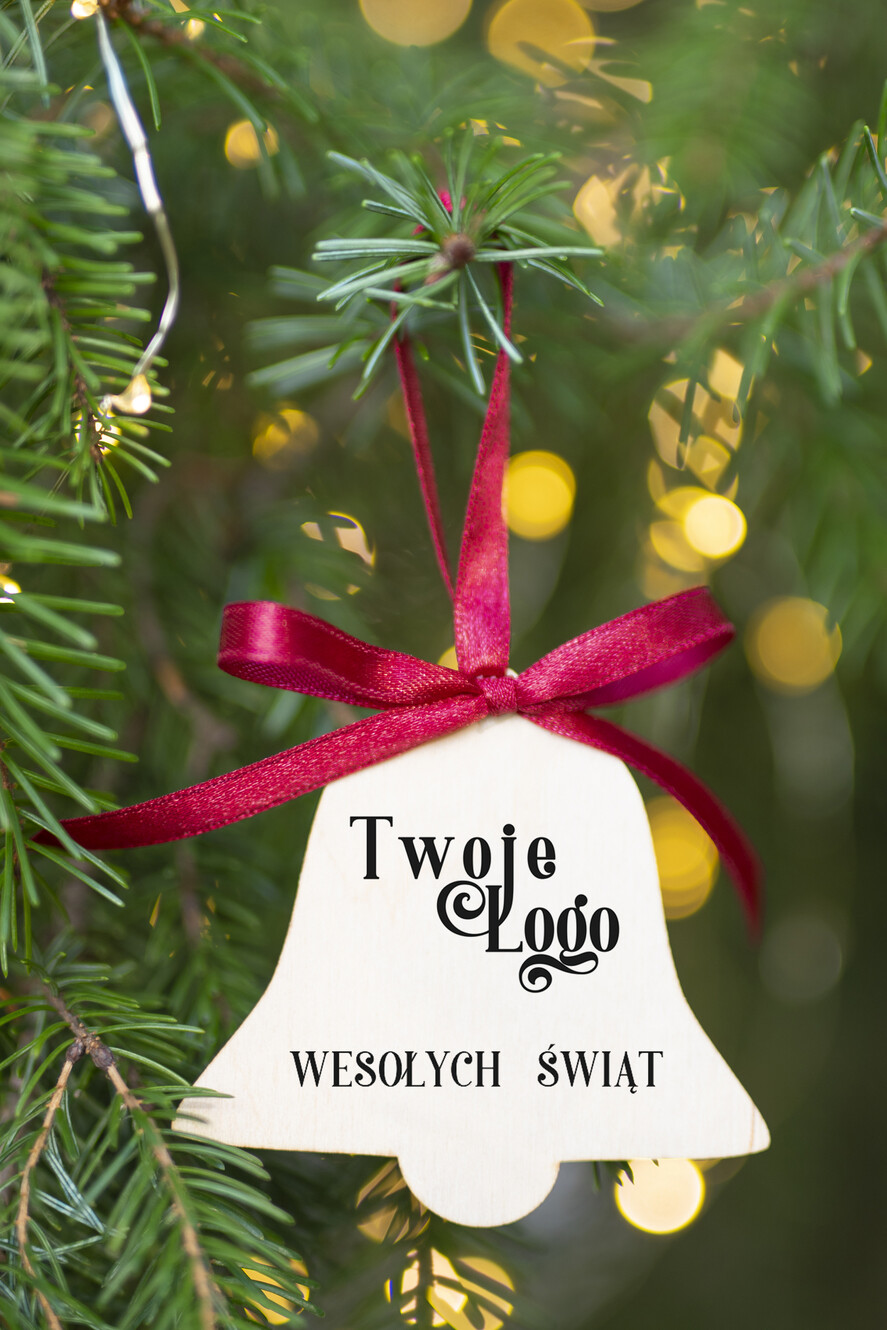Kartki świąteczne z logo firmy kartka pudełko Biznesowe kartki świąteczne z logo w pudełku dzwonek bombką na choinkę- drewniane zawieszki na choinkę prezent dla klientów5