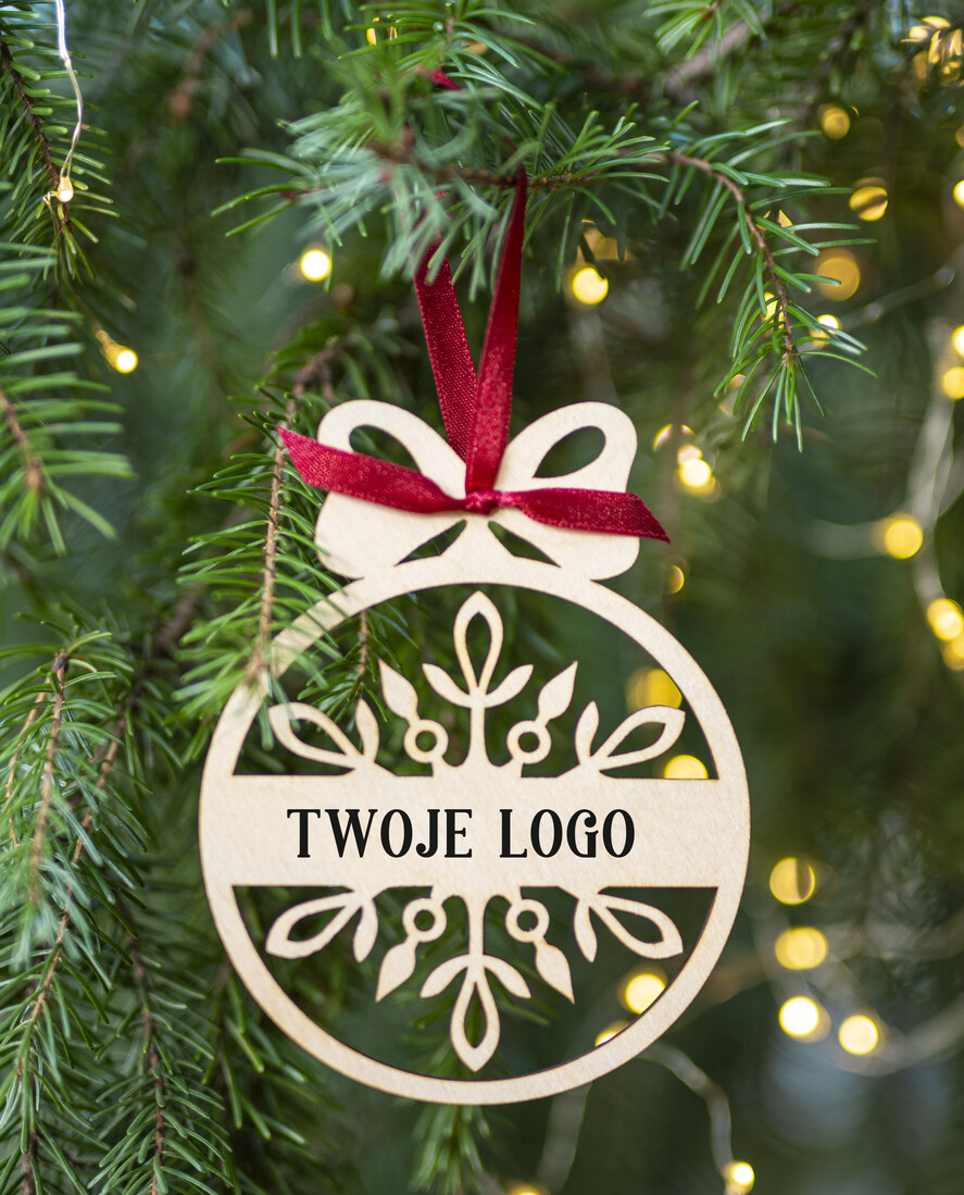 Kartki świąteczne z logo firmy kartka pudełko Biznesowe kartki świąteczne z logo w pudełku z bombką sniezynka na choinkę- drewniane zawieszki na choinkę prezent dla klientów4