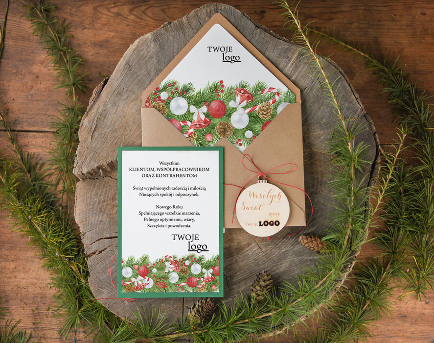 Kartki świąteczne z logo firmy z magnesem lub zawieszką na choinkę kartka swiateczna z twoim logo, kolorowe kartki bożonarodzeniowe1