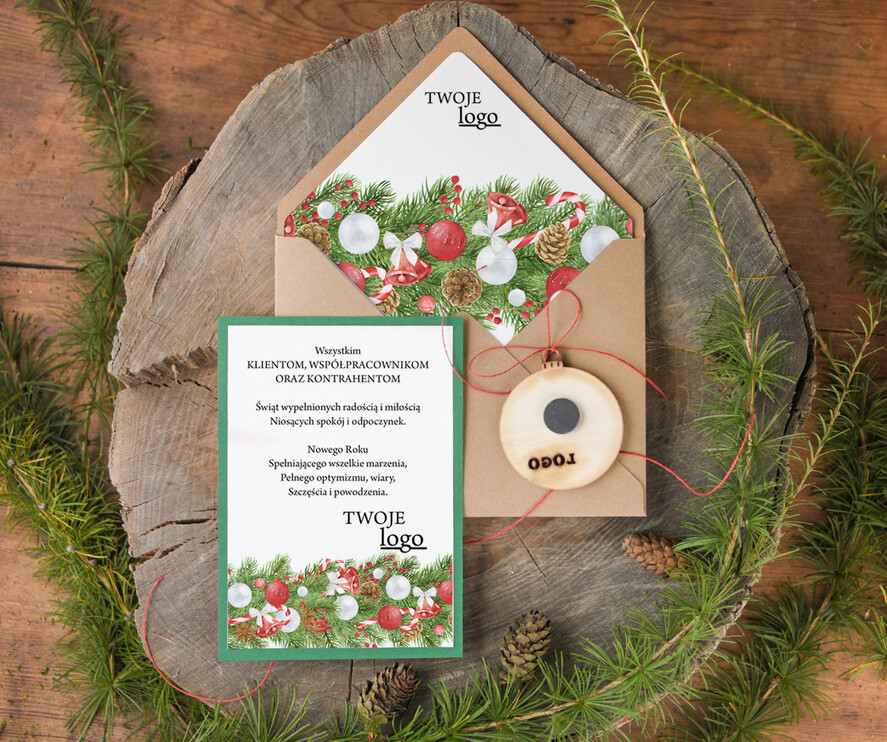 Kartki świąteczne z logo firmy z magnesem lub zawieszką na choinkę kartka swiateczna z twoim logo, kolorowe kartki bożonarodzeniowe2
