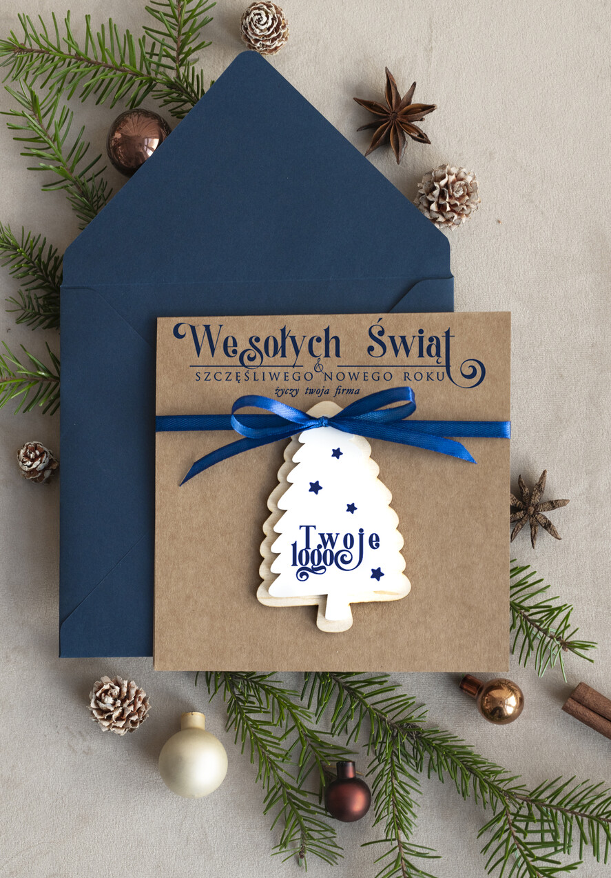 Kartki świąteczne z logo firmy z magnesem lub zawieszką na choinkę Bombka choinka zawieszka na choinkę i  kartka świateczna dla Firm, kartki swiateczne z logo, biznesowa kartka0