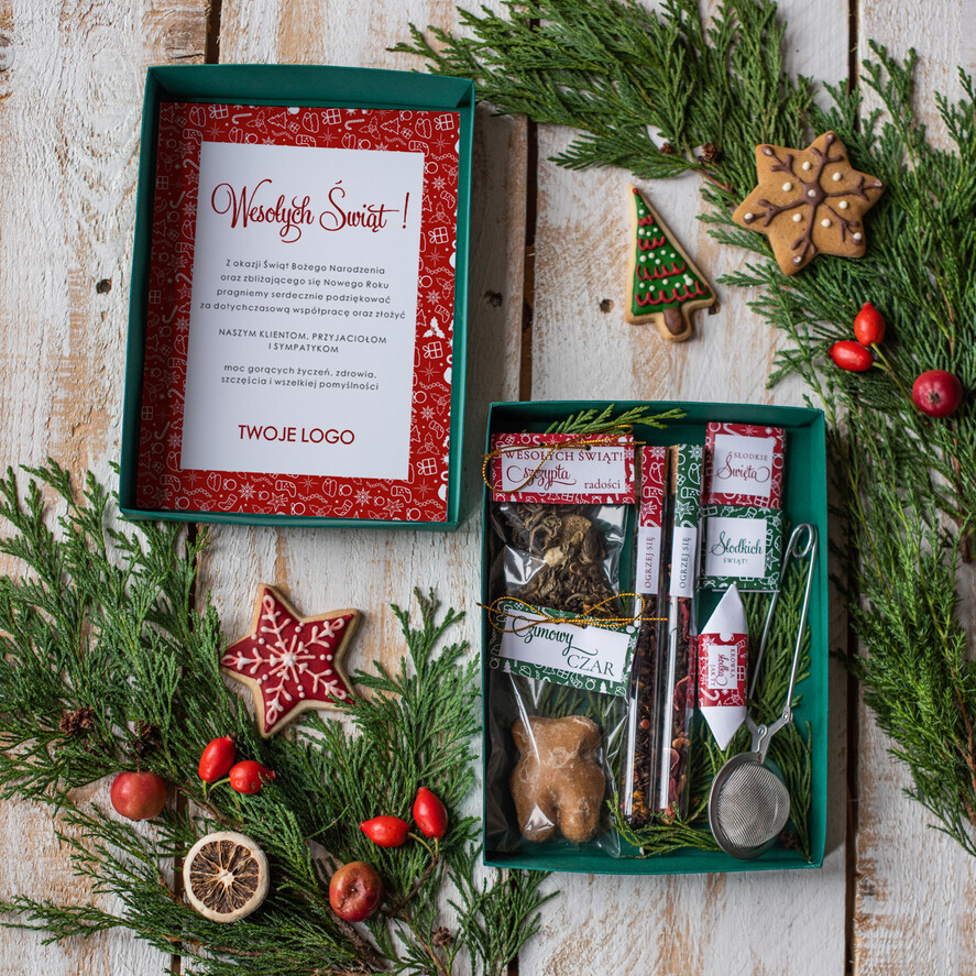 Prezenty oferta dla Firm kawa  herbata miód prezenty z okazji świąt bożego narodzenia wydruk logo pudełko z herbatą i kawą    1